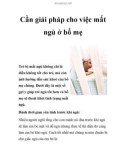 Cần giải pháp cho việc mất ngủ ở bố mẹ