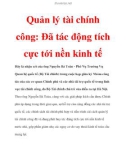 Quản lý tài chính công: Đã tác động tích cực tới nền kinh tế