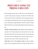 PHÁT HUY LÒNG TỰ TRỌNG CHO CON