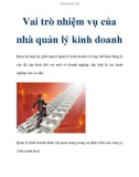 Vai trò nhiệm vụ của nhà quản lý kinh doanh