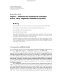 Báo cáo sinh học: Research Article Explicit Conditions for Stability of Nonlinear Scalar Delay Impulsive Difference Equation Bo Zheng