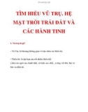 TÌM HIỂU VŨ TRỤ. HỆ MẶT TRỜI TRÁI ĐẤT VÀ CÁC HÀNH TINH