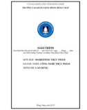 Giáo trình Marketing thực phẩm (Nghề: Công nghệ thực phẩm - Cao đẳng): Phần 1 - Trường Cao đẳng Cộng đồng Đồng Tháp