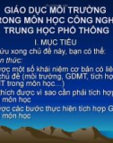 Giáo Dục Môi Trường Trong Môn Học Công Nghệ Trung Học Phổ Thông