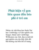 Phát hiện về gen liên quan đến béo phì ở trẻ em