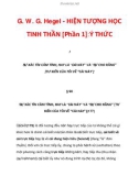 G. W. G. Hegel - HIỆN TƯỢNG HỌC TINH THẦN [Phần 1]: Ý THỨC_1