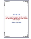 Sáng kiến kinh nghiệm THPT: Giáo dục kĩ năng bảo vệ môi trường cho học sinh của giáo viên chủ nhiệm ở trường THPT Lê Lợi