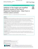 Validation of the english and simplified mandarin versions of the fear of progression questionnaire – short form in Chinese cancer survivors