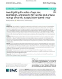 Investigating the roles of age, sex, depression, and anxiety for valence and arousal ratings of words: A population-based study