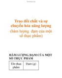 Trao đổi chất và sự chuyển hóa năng lượng (hàm lượng đạm của một số thực phẩm)