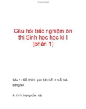 Câu hỏi trắc nghiệm ôn thi Sinh học học kì I (phần 1)