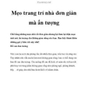 Mẹo trang trí nhà đơn giản mà ấn tượng