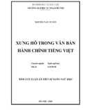 Tóm tắt Luận án Tiến sĩ Ngôn ngữ học: Xưng hô trong văn bản hành chính tiếng Việt