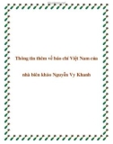 Thông tin thêm về báo chí Việt Nam của nhà biên khảo Nguyễn Vy Khanh