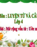 Bài giảng môn Tiếng Việt lớp 4 năm học 2020-2021 - Tuần 9: Luyện từ và câu Mở rộng vốn từ Ước mơ (Trường Tiểu học Thạch Bàn B)