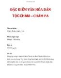 ĐẶC ĐIỂM VĂN HÓA DÂN TỘC CHÀM – CHĂM PA