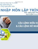 Bài giảng Nhập môn lập trình: Câu lệnh điều kiện & câu lệnh rẽ nhánh - ThS. Đặng Đình Phương