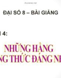 Bài giảng Đại số 8 chương 1 bài 4: Những hằng đẳng thức đáng nhớ (tiếp)