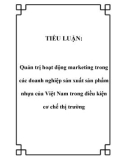 Tiểu luận: Quản trị hoạt động marketing trong các doanh nghiệp sản xuất sản phẩm nhựa của Việt Nam trong điều kiện cơ chế thị trường