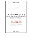 Luận văn Thạc sĩ Kinh tế: Giải pháp chuyển dịch cơ cấu lao động trên địa bàn huyện Núi Thành