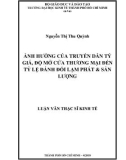 Luận văn Thạc sĩ Kinh tế: Ảnh hưởng của truyền dẫn tỷ giá, độ mở cửa thương mại đến tỷ lệ đánh đổi lạm phát - Sản lượng