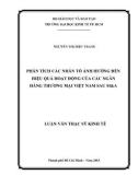 Luận văn Thạc sĩ Kinh tế: Phân tích các nhân tố ảnh hưởng đến hiệu quả hoạt động của các ngân hàng thương mại Việt Nam sau M&A