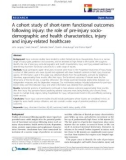 báo cáo khoa học: A cohort study of short-term functional outcomes following injury: the role of pre-injury sociodemographic and health characteristics, injury and injury-related healthcare