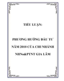 TIỂU LUẬN: PHƯƠNG HƯỚNG ĐẦU TƯ NĂM 2010 CỦA CHI NHÁNH NHNo&PTNT GIA LÂM