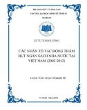 Luận văn Thạc sĩ Kinh tế: Các nhân tố tác động thâm hụt ngân sách nhà nước tại Việt Nam (2002-2012)