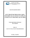 Tóm tắt Luận văn Thạc sĩ Quản trị kinh doanh: Quản trị rủi ro trong hoạt động xuất khẩu đá xây dựng của công ty cổ phần xuất nhập khẩu Quảng Bình