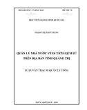 Luận văn Thạc sĩ Quản lý công: Quản lý nhà nước về di tích lịch sử trên địa bàn tỉnh Quảng Trị