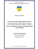 Luận văn Thạc sĩ Kế toán: Các yếu tố tác động đến hành vi tuân thủ thuế thu nhập cá nhân của cá nhân cư trú tự kê khai thuế tại TP. HCM