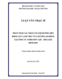 Luận văn Thạc sĩ Quảntrịkinhdoanh: Phân tích các nhân tố ảnh hưởng đến động lực làm việc của người lao động tại Công ty TNHH MTV Lọc - Hóa dầu Bình Sơn