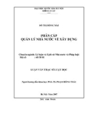 Luận văn Thạc sĩ Luật học: Phân cấp quản lý nhà nước về xây dựng