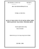 Tóm tắt Luận văn Thạc sĩ Quản lý công: Quản lý nhà nước về xây dựng nông thôn mới tại huyện Mai Châu, tỉnh Hòa Bình