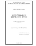 Tóm tắt Luận văn Thạc sĩ Ngôn ngữ học: Khảo sát địa danh quận Ba Đình - Hà Nội