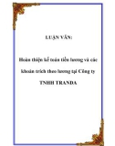 Luận văn hay: Hoàn thiện kế toán tiền lương và các khoản trích theo lương tại Công ty TNHH TRANDA