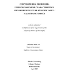 Doctoral thesis of Philosophy: Corporate risk disclosure, upper management characteristics, ownership structure and firm value: Malaysian evidence