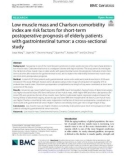 Low muscle mass and Charlson comorbidity index are risk factors for short-term postoperative prognosis of elderly patients with gastrointestinal tumor: A cross-sectional study