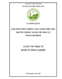 Luận văn Thạc sĩ Kinh tế nông nghiệp: Giải pháp phát triển làng nghề thêu ren truyền thống tại huyện Hoa Lư, tỉnh Ninh Bình