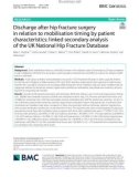 Discharge after hip fracture surgery in relation to mobilisation timing by patient characteristics: Linked secondary analysis of the UK National Hip Fracture Database