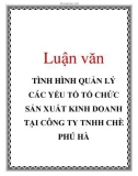 Luận văn: TÌNH HÌNH QUẢN LÝ CÁC YẾU TỔ TỔ CHỨC SẢN XUẤT KINH DOANH TẠI CÔNG TY TNHH CHÈ PHÚ HÀ