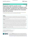 Prognostic model for overall survival that includes the combination of platelet count and neutrophil–lymphocyte ratio within the first six weeks of sunitinib treatment for metastatic renal cell carcinoma