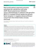 Real-world patient-reported outcomes and physician satisfaction with poly (ADP-ribose) polymerase inhibitors versus chemotherapy in patients with germline BRCA1/2-mutated human epidermal growth factor receptor 2–negative advanced breast cancer from the United States, Europe, and Israel