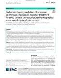 Radiomics-based prediction of response to immune checkpoint inhibitor treatment for solid cancers using computed tomography: A real-world study of two centers