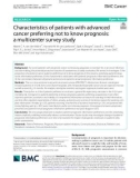 Characteristics of patients with advanced cancer preferring not to know prognosis: A multicenter survey study