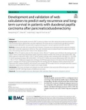 Development and validation of web calculators to predict early recurrence and long-term survival in patients with duodenal papilla carcinoma after pancreaticoduodenectomy