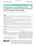 Potential values of circulating tumor cell for detection of recurrence in patients of thyroid cancer: A diagnostic meta-analysis