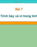 Bài giảng Tin học lớp 7 - Bài 7: Trình bày và in trang tính