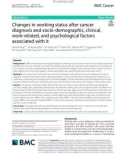 Changes in working status after cancer diagnosis and socio-demographic, clinical, work-related, and psychological factors associated with it